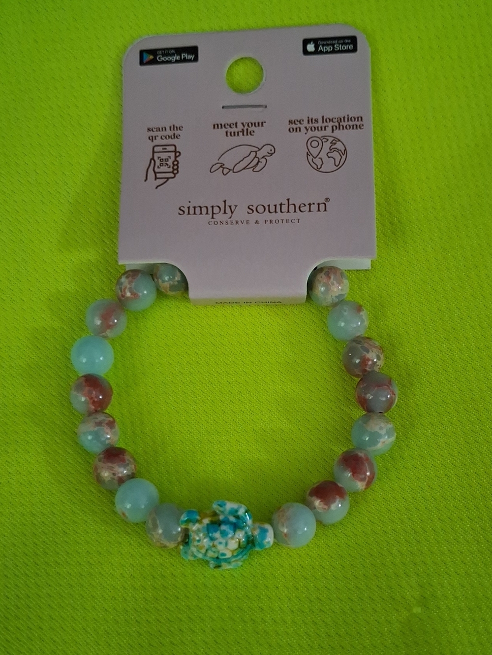 Simply Southern Turquoise & Brown Marbled Turtle Stretch Bracelet